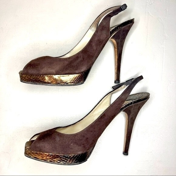 Jimmy Choo Brown Suede Peep Toe Slingback Heels Pumps Women’s EU 40 US 10 - Picture 15 of 15